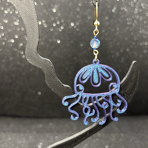 Blue and Purple Color Shift Jellyfish Earrings‎ - Picture 3 of 4